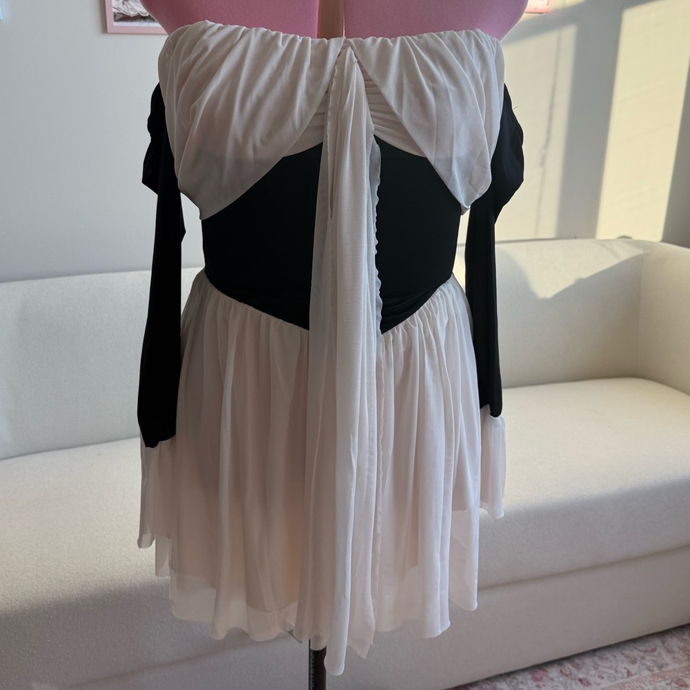 Off-Shoulder Black and White Dress